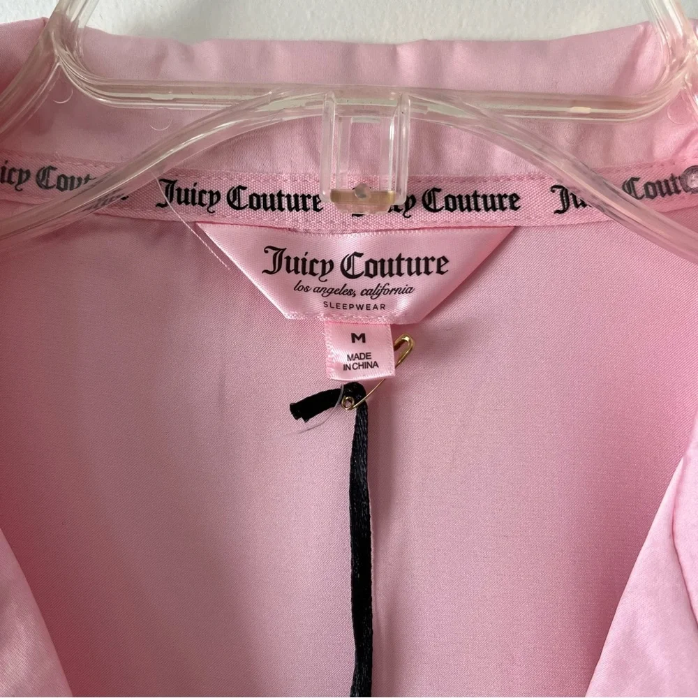 Juicy Couture Satin Pajama Top Medium Pink Rhinestones Button Up NEW